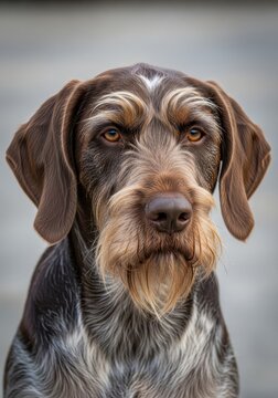Portrait of a German Wirehaired Pointer Dog with Expressive Eyes and Distinctive Wiry Coat