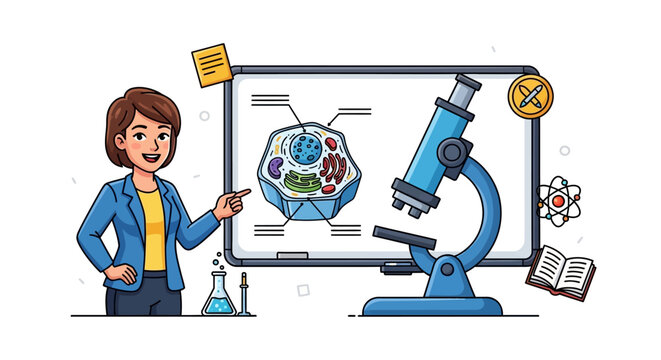 Woman explaining science concepts in classroom.