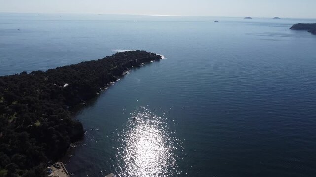 Drone flight under prince island in Istanbul Turkey on a sunny day. 4K