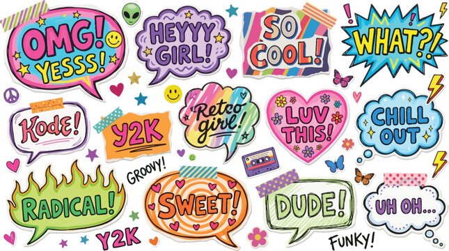 Colorful Hand-Drawn Speech Bubble Expressions and Emotions Illustration Set