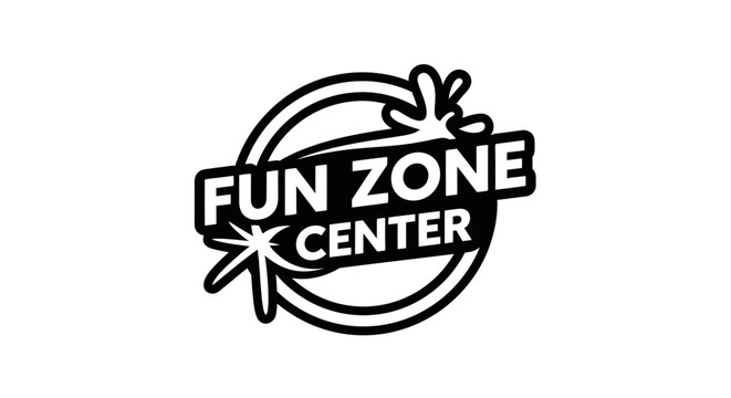 Playful fun zone center logo design with bold typography and dynamic splash elements on white background