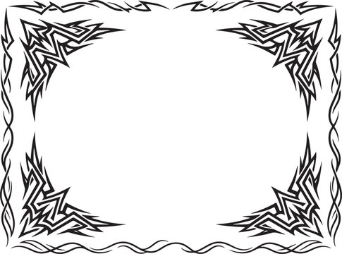 Tribal gothic frames adorn an empty rectangular space with sharp black patterns
