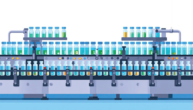 Industrial bottling machine in operation.