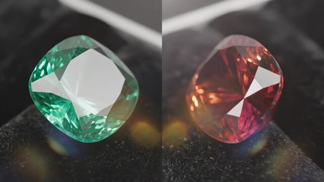 Alexandrite Gemstone Displaying Remarkable Color Change Under Different Lights