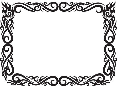 Tribal gothic frames adorn the border of a decorative rectangular design