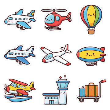 Airplanes and helicopters in flight.