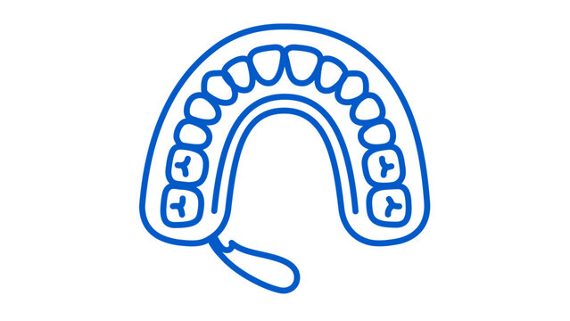 Protective silicone mouthguard vector icon for combat sports dental safety, mouth guard illustration with editable stroke for boxing, mma or rugby players protecting teeth and gums while fighting.