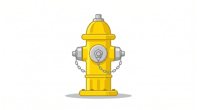 Yellow fire hydrant with chains and pentagon emblem on a white background