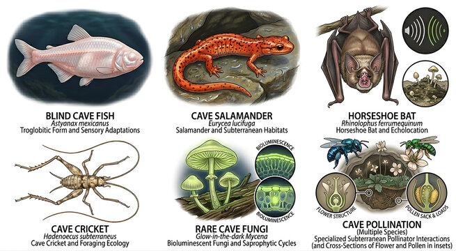 Subterranean Cave Ecosystem Biology Educational Illustration