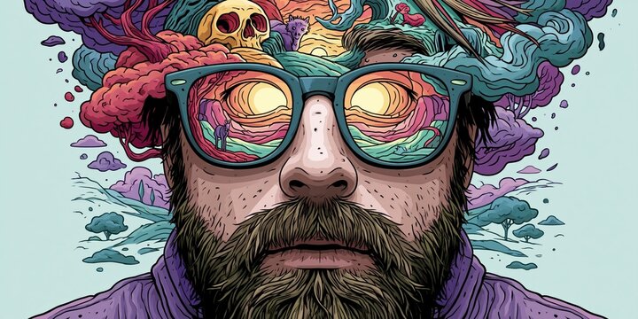 Introspective mindscape colorful surreal portrait artwork
