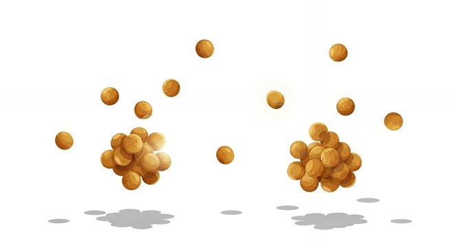 Vector illustration of scattered brown round crunchy cereal or dry pet food kibble balls on white background