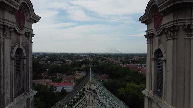 Drone view of the St. Theresa of Avila Cathedral Subotica, Serbia. 4K.