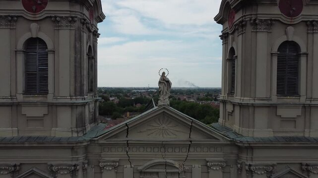 Drone view of the St. Theresa of Avila Cathedral Subotica, Serbia. 4K.