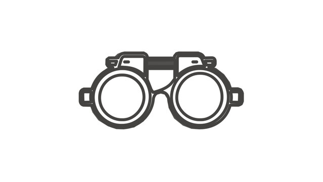 Professional trial lens frame for eye tests vector icon illustration with editable stroke. Minimalist line art design of optometry equipment for customizable vision examination graphics.