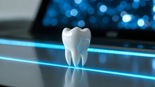 3d model of a tooth with blue light