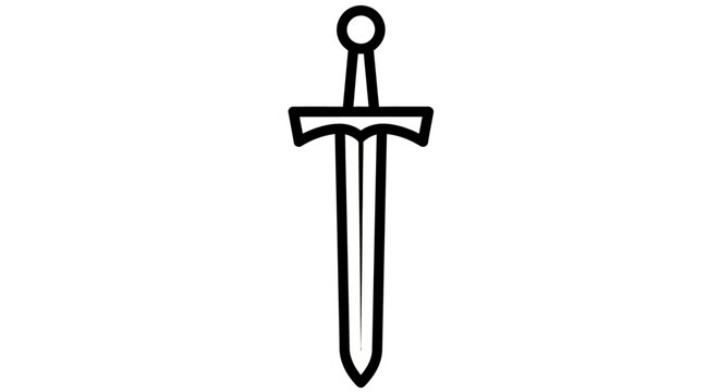 Simple black outline drawing of a medieval sword with crossguard and pommel