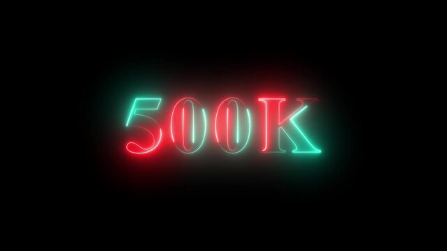 500K celebration effect motion video Glowing neon text icon animation on black background. 100k follower,100K subscribers milestone neon sign glowing blue light motion video footage 4k video animation