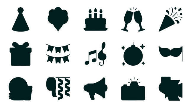 Colorful Collection of 112 Festive Party and Celebration Icons with Decorative Elements for Invitations Cards and Decor