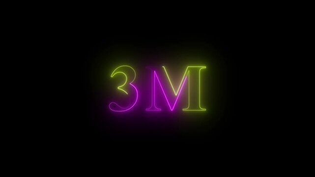 3m one million neon glowing text animation on black background, 3 Million achievement for social media  4K video animation.