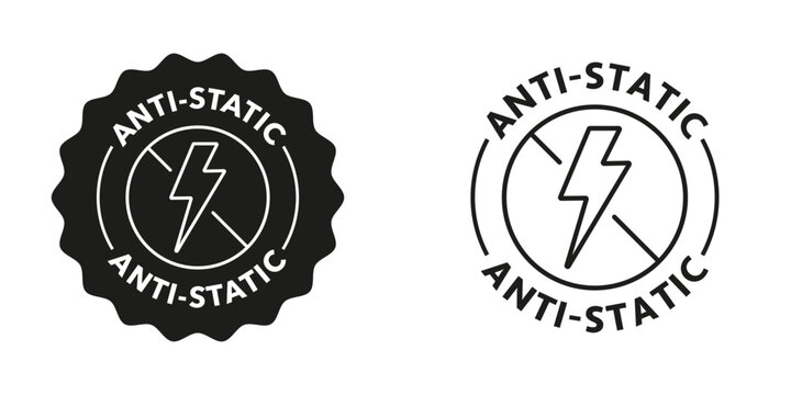 Anti-static stamp for material features. Editable icon.