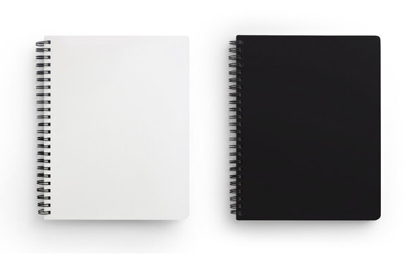 Blank Black and White Spiral Notebook Mockup Set Isolated on White Background