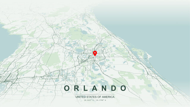 Modern minimalist vector map of Orlando, Florida, USA. High-quality scalable illustration of Orlando Downtown city grid, Lake Eola layout for posters design.