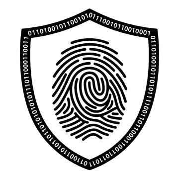 Fingerprint inside a shield icon with binary code border