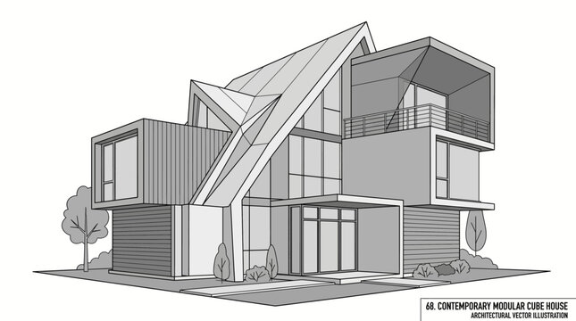 Modern Contemporary Modular House Architectural Illustration Future Home Design Concept