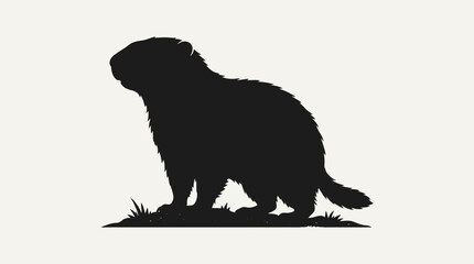 Obraz premium Black silhouette of a cute groundhog standing on the grass for nature wildlife design and animal icons