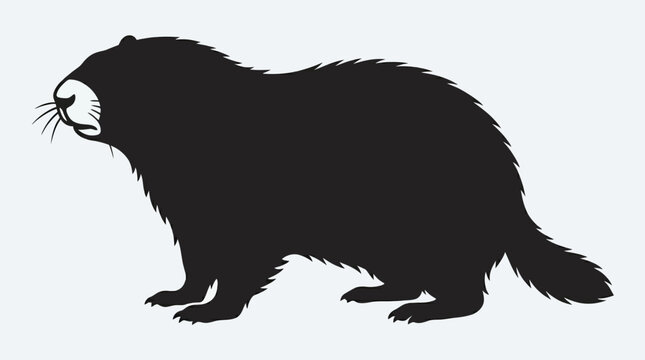Black silhouette of a cute groundhog standing on the side for nature wildlife design projects