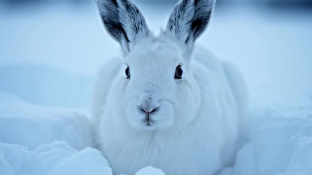 An Arctic Hare Sitting in the Snow