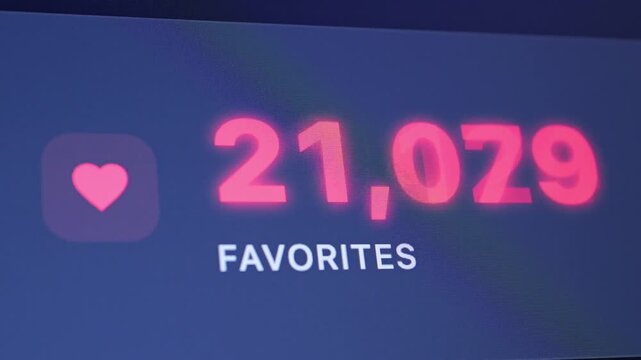 Close-up of a screen displaying high counts of favorites with red numbers.