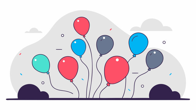 Colorful balloons floating against a cloudy sky background