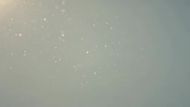 Drifting centered cloud of dust motes moving in studio, backlight and airflow revealing motion