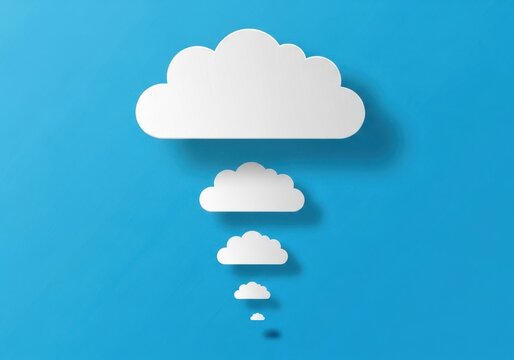 A series of white paper clouds decreasing in size on a blue background