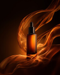 Fototapeta premium luxury skincare serum with molten amber light, premium beauty campaign with radiant skin, elegant cosmetics advertising on black background