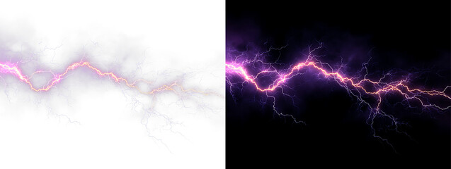 Radiant purple lightning streaks flashing across black background PNG © Василий Куриленко
