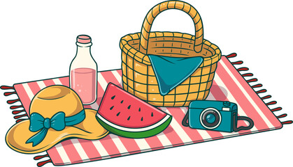 Fototapeta premium Summer Picnic Setup with Watermelon and Camera