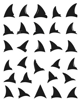 Black shark fin silhouettes on white background pattern
