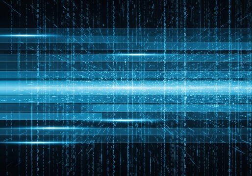 Abstract digital background with binary code and horizontal light streaks