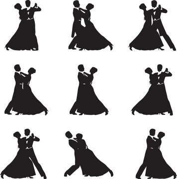Couple dancing tango in elegant black outfits step by step Vector