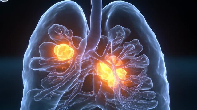 Camera zooming causing pulsing clear lungs with trachea, airway highlighting nodules in lab, guides