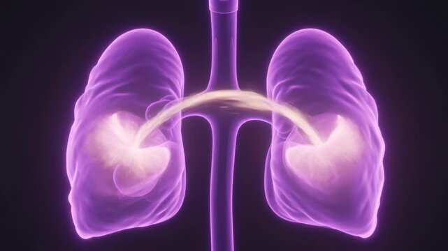 Entering particle stream crossing trachea causing purple lungs forming bilateral deposits for study