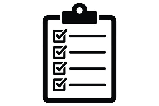 Minimal clipboard symbol with four checked boxes representing completed survey or project status