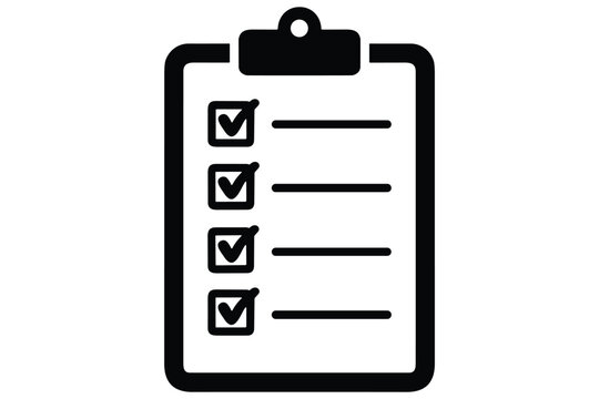 Clipboard vector icon with four marks for daily agenda or inspection report status documentation