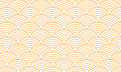 Abstract Orange and White Seigaiha Wave Pattern, Traditional Japanese Geometric Line Background, Modern Minimalist Concentric Arcs Scale Vector Template  © Lienjo