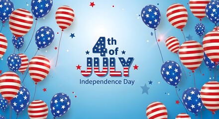 Obraz premium Vibrant 4th of july celebration background with patriotic balloons and stars