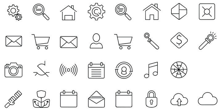 Set of thin line web interface icons for business communication technology and digital management