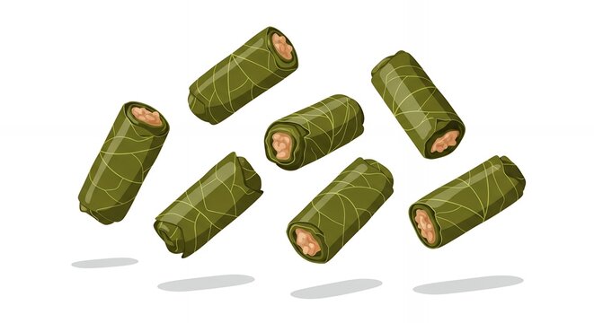 Traditional Mediterranean Stuffed Grape Leaves Dolma Illustration Isolated on White