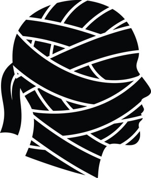 Minimalist black silhouette of a mummy head wrapped in bandages